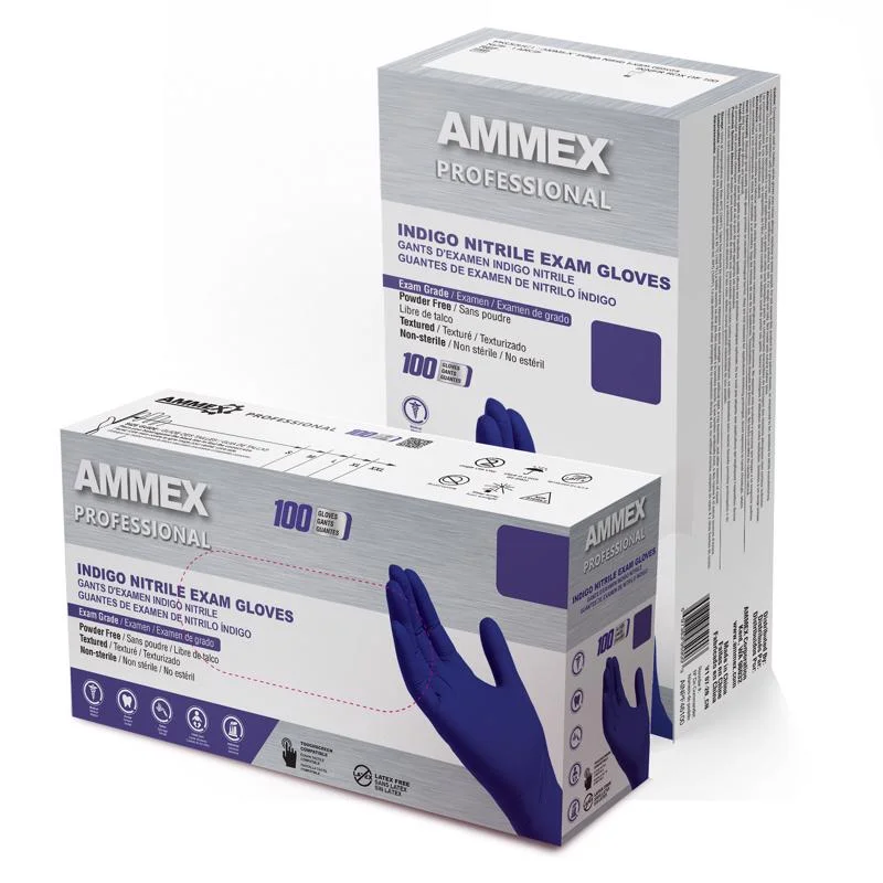 global gloves -  AMMEX Professional Nitrile Disposable Exam Gloves Medium Indigo Powder Free 100 pk