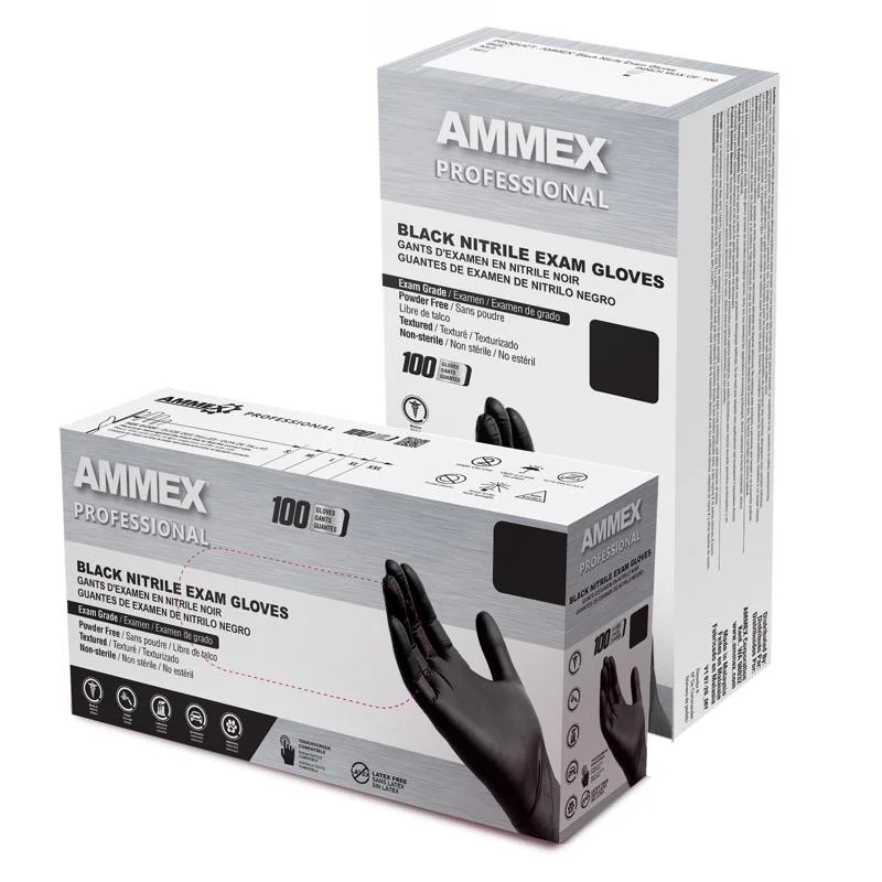 breathable lined gloves -  AMMEX Professional Nitrile Disposable Exam Gloves X-Large Black Powder Free 100 pk