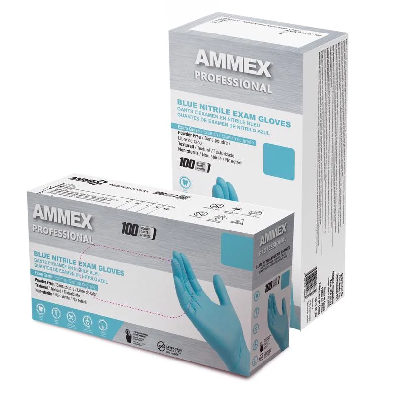 flexible rubber gloves -  Ammex Professional Nitrile Disposable Exam Gloves Medium Blue Powder Free 100 pc