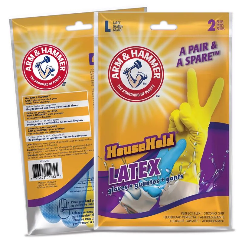 reinforced lined gloves -  Arm & Hammer A Pair & A Spare Latex Cleaning Gloves L Blue/Yellow 2 pair