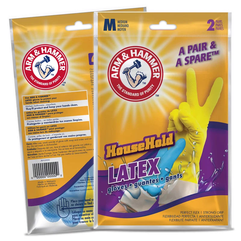 tough leather gloves -  Arm & Hammer A Pair & A Spare Latex Cleaning Gloves M Blue/Yellow 2 pair