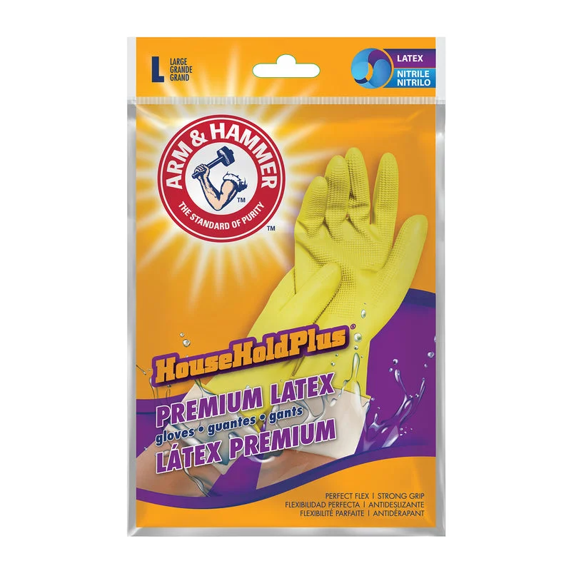 padded lined gloves -  Arm & Hammer HouseHold Plus Latex/Nitrile Cleaning Gloves L Yellow 1 pk