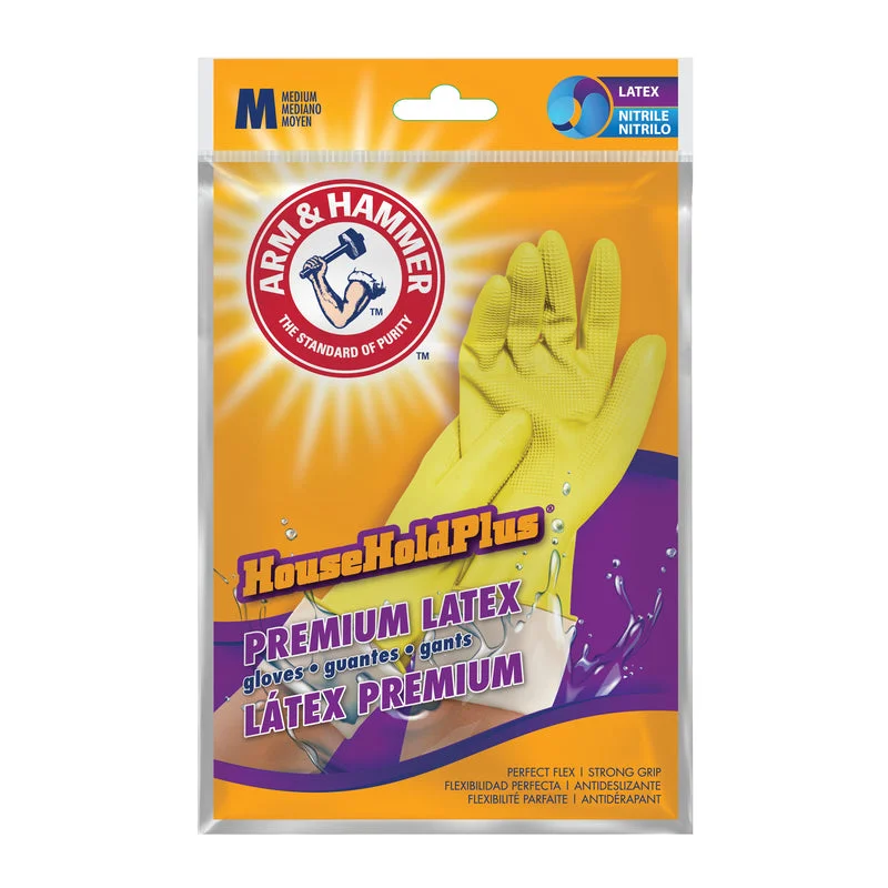 waterproof lined gloves -  Arm & Hammer HouseHold Plus Latex/Nitrile Cleaning Gloves M Yellow 2 pk