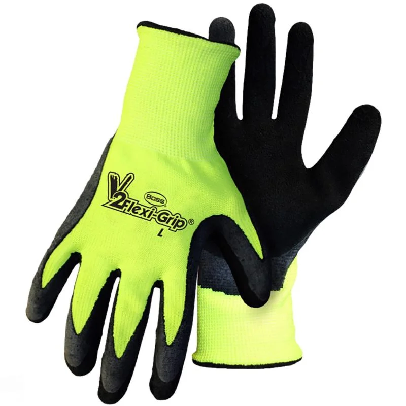 fitted gloves -  Boss V2 Flexi-Grip Men's Indoor/Outdoor Hi-Viz Work Gloves Black/High-Vis Green L 1 pair