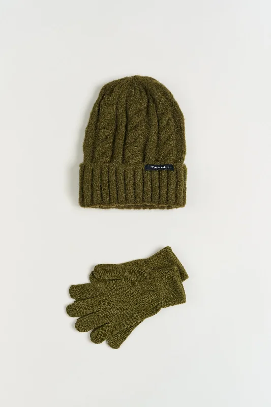 air dry gloves -  Tahari Cable Knit Beanie Hat & Gloves