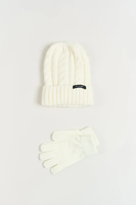 safe gloves -  Tahari Cable Knit Beanie Hat & Gloves