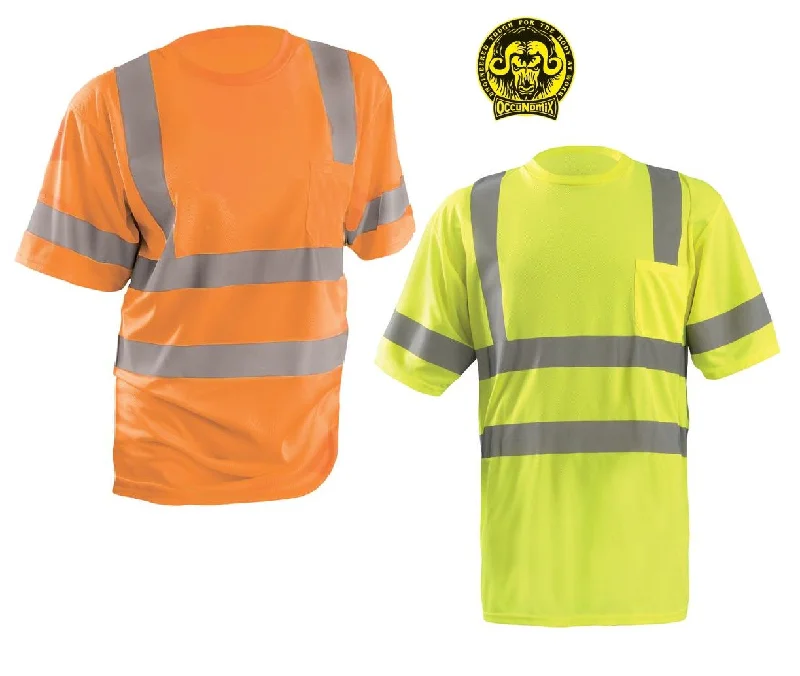 reinforced work gloves -  OccuNomix LUX-SSETP3B Type R Class 3 Wicking Birdseye Mesh Safety T-Shirt - Yellow/Orange