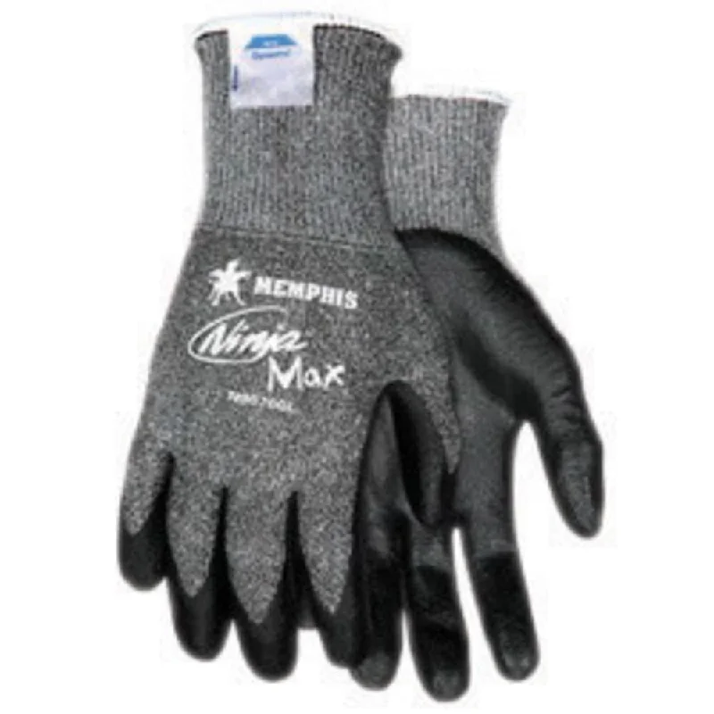 skin friendly gloves -  Memphis Large Ninja Max 10 Gauge Cut Resistant Black Bi-Polymer Palm And Fingertip Coated Work Gloves With Dyneema And Lycra Liner And Knit Wrist