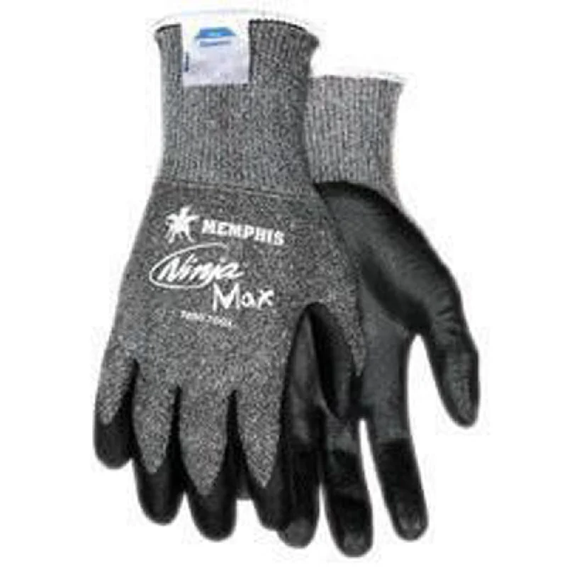 natural fiber gloves -  Memphis Small Ninja Max 10 Gauge Cut Resistant Black Bi-Polymer Palm And Fingertip Coated Work Gloves With Dyneema And Lycra Liner And Knit Wrist