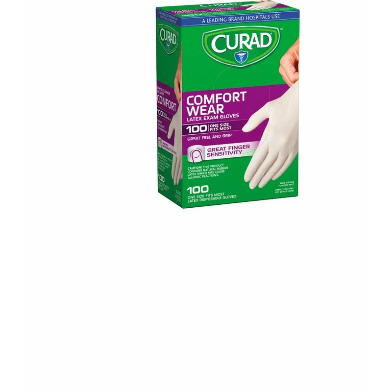 heavy duty work gloves -  Curad Comfort Wear Latex Disposable Exam Gloves One Size Fits Most White Powder Free 100 pk