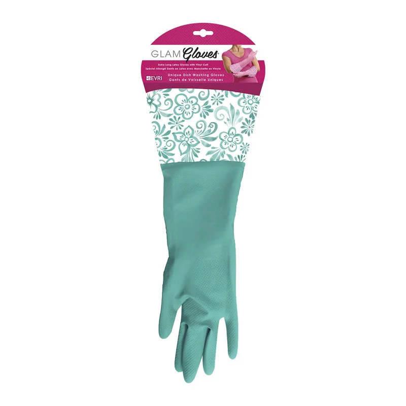 crafted gloves -  Evri Glam-Gloves Latex Cleaning Gloves One Size Fits All Teal 1 pair