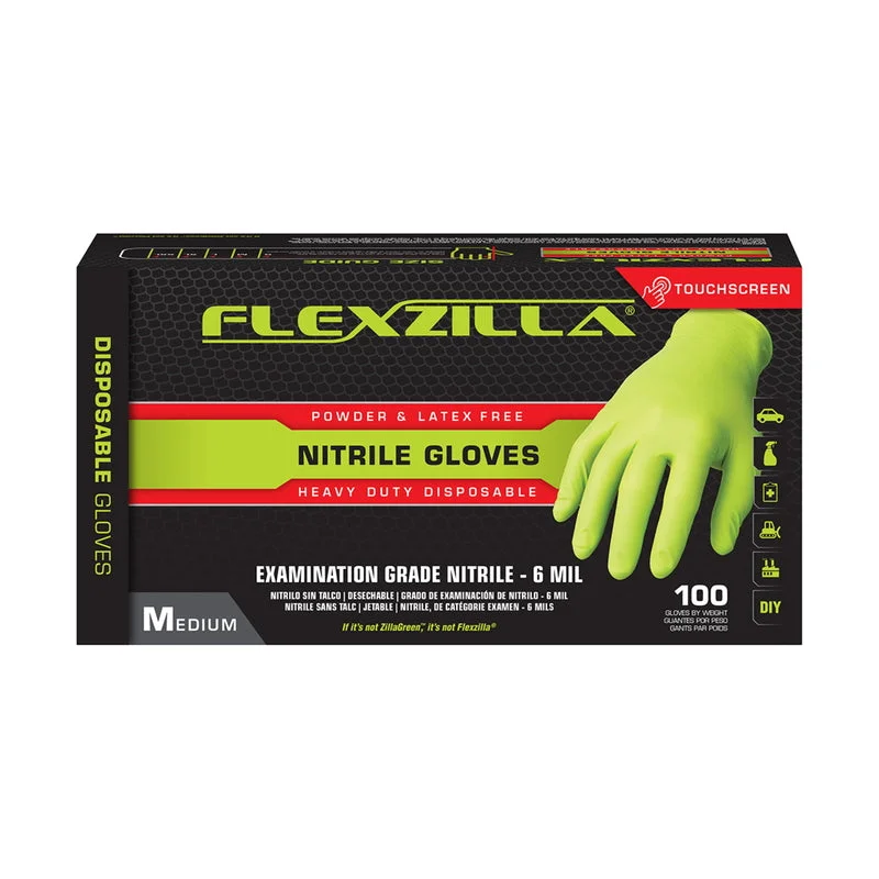 long cuff gloves -  Flexzilla Nitrile Disposable Exam Gloves Medium Green Powder Free 100 pk