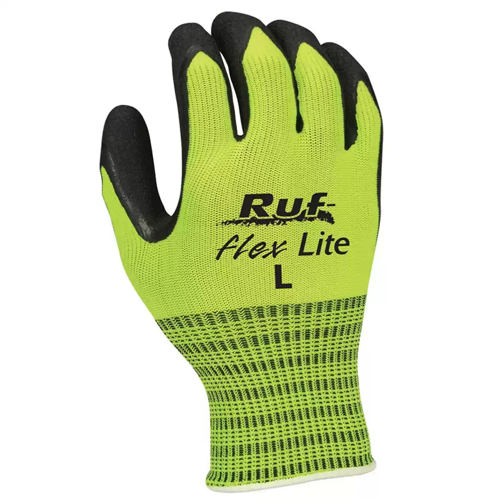 powdered surgical gloves -  Ruf-flex Lite Hi-Vis Yellow Rubber Palm Coated String Knit (12pr)