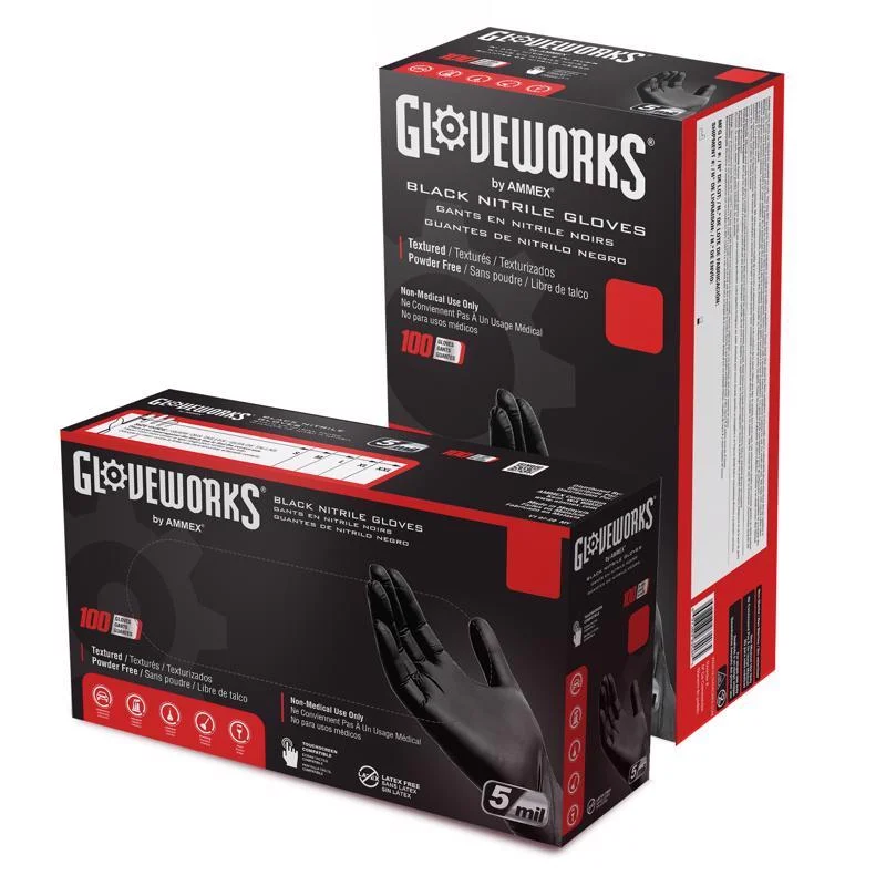 recycled leather gloves -  Gloveworks Nitrile Disposable Gloves XX-Large Black Powder Free 100 pk