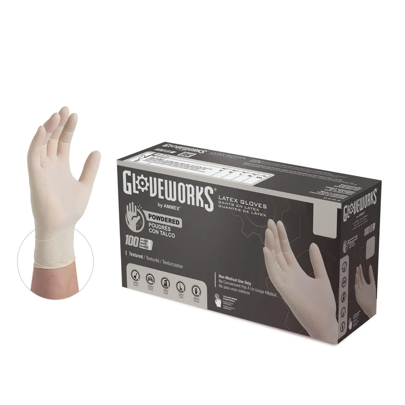 oil resistant gloves -  Gloveworks Latex Disposable Gloves Medium Ivory Powdered 100 pk