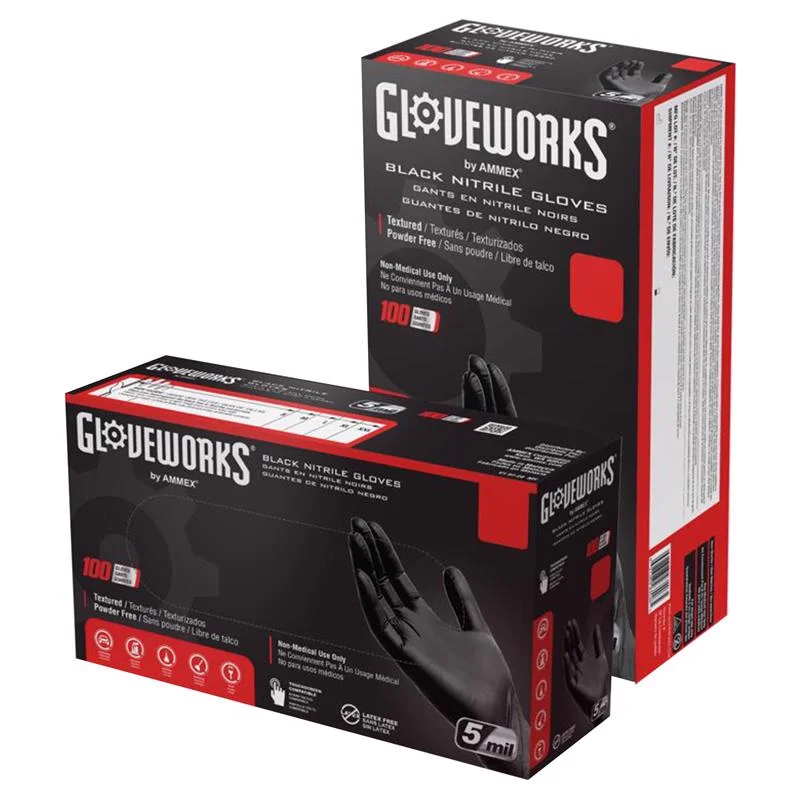 non-toxic gloves -  Gloveworks Nitrile Disposable Gloves Small Black Powder Free 100 pk