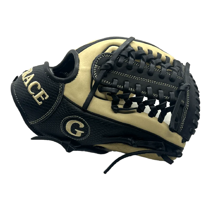 chic gloves -  Grace Custom 11.5” Inch Modified Trapeze Black Snake Skin Blonde Infield Pitcher Glove