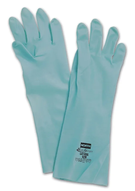 patterned knit gloves -  Honeywell Nitriguard Plus LA102G Green Unsupported Nitrile, Chemical Resistant Gloves (One Dozen)