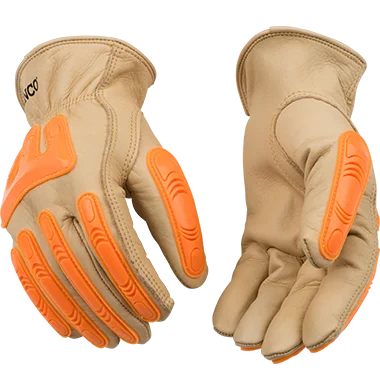 cosplay gloves -  Kinco 98A Full Grain Cowhide Easy-On Cuff Orange Molded PVC Impact Protection Gloves (One Dozen)