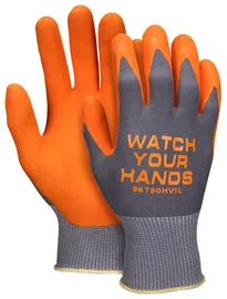 precision gloves -  MCR Safety® Large 96790HVI 15 Gauge Orange Foam Nitrile Palm Coated Work Gloves With Gray Nylon Liner, Knit Wrist And "Watch Your Hands" Logo