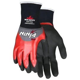 closed palm gloves -  Memphis Glove Medium Ninja® BNF 15 Gauge BNF And NFT® Palm And Fingertip Coated Work Gloves With Nylon And Spandex Liner And Knit Wrist