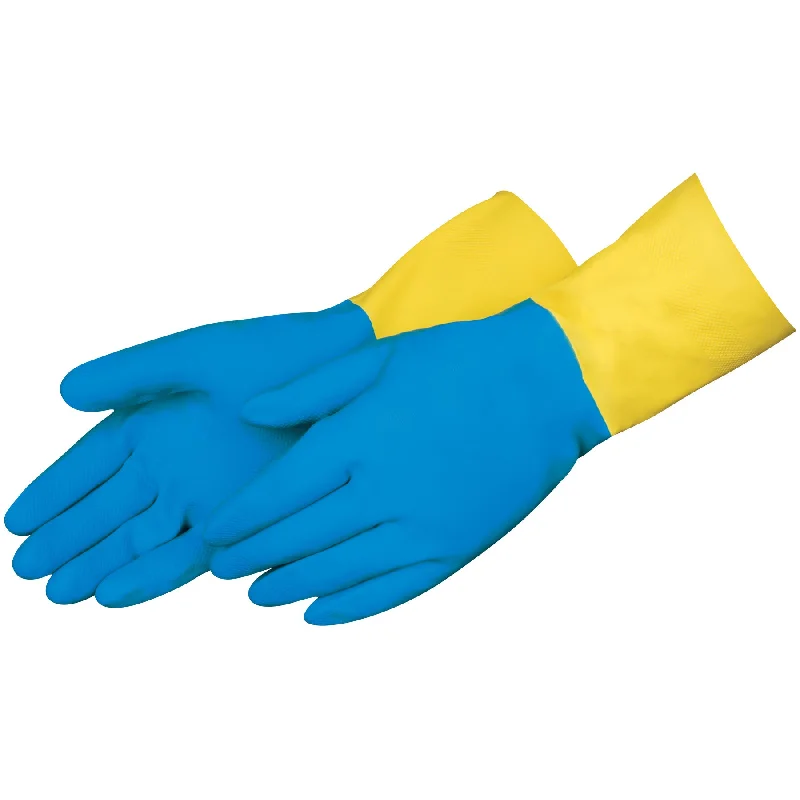 all weather gloves -  T124-  BLUE/YELLOW -  FLOCK LINED NEOPRENE/RUBBER 30 MIL - 13IN. - PAIR