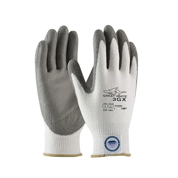 sweat resistant gloves -  PIP Industrial Products 19-D322/S Great White 3GX, Dyneema Diamond White Shell, Gray PU Coating, Small