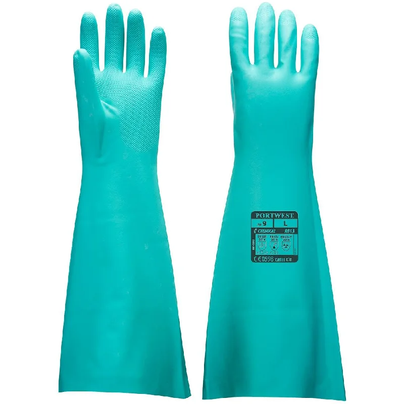 snowmobile gloves -  Portwest A813 Nitrile Gauntlet - Green