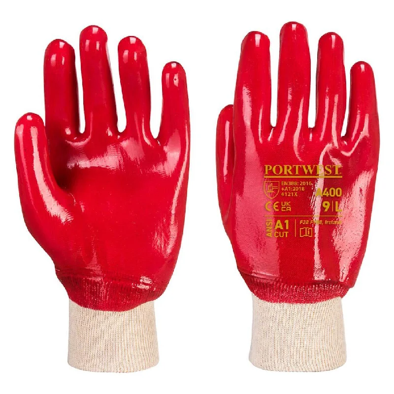 breathable ski gloves -  Portwest RG40 PVC Knitwrist Glove - Red