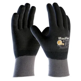 motorcycle riding gloves -  Protective Industrial Products X-Large MaxiFlex® Endurance by ATG® 15 Gauge Black And Microdot Nitrile Full Hand Coated Work Gloves With Gray Nylon And Lycra® Liner And Continuous Knit Wrist