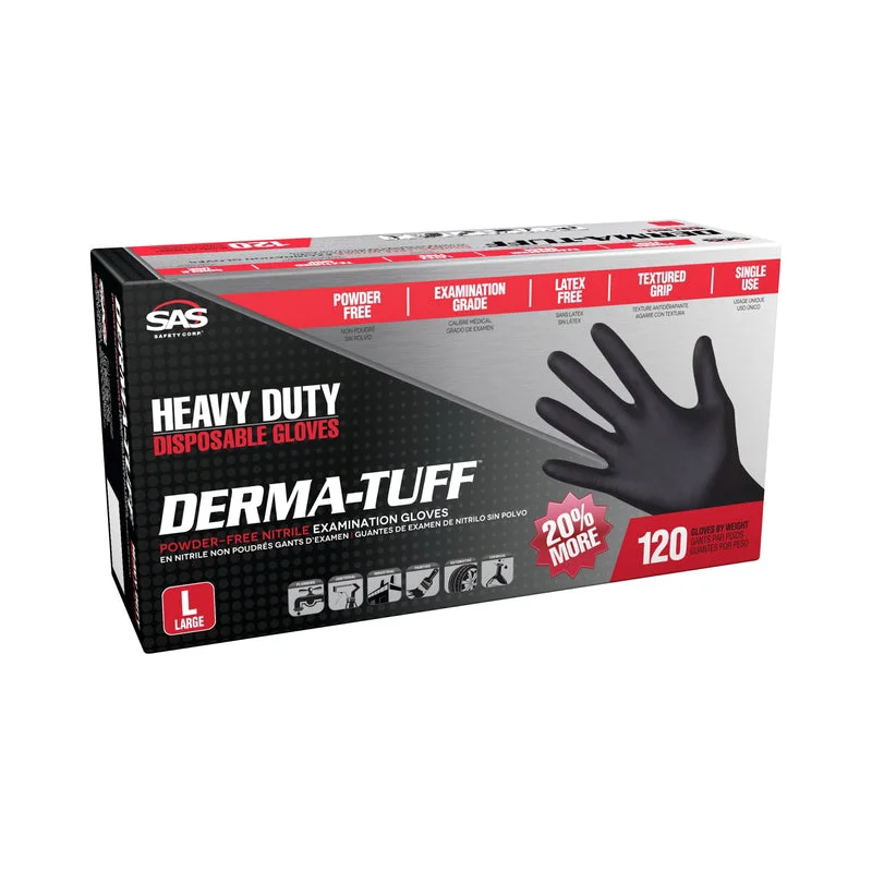 durable lined gloves -  SAS Safety Derma-Tuff Nitrile Disposable Gloves Large Black Powder Free 120 pk