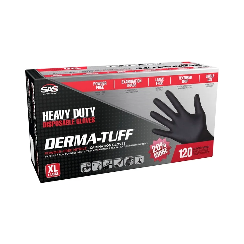 heavy lined gloves -  SAS Safety Derma-Tuff Nitrile Disposable Gloves X-Large Black Powder Free 120 pk