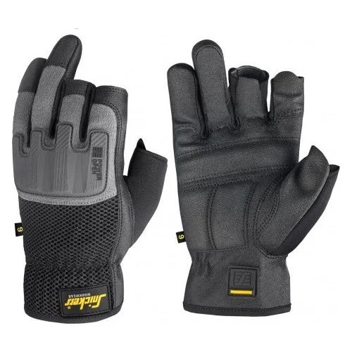 fur trimmed gloves -  Snickers 9586 Pow Open Gloves Black/Rock Grey