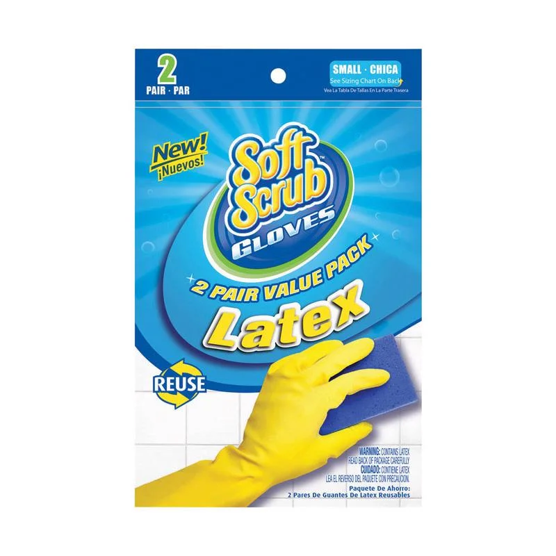 breathable knitted gloves -  Soft Scrub Latex Cleaning Gloves S Yellow 2 pair (Pack of 6)