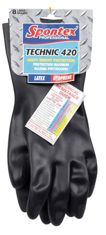 stain proof gloves -  Spontex Technic 420 Latex/Neoprene Cleaning Gloves L Black 1 pk