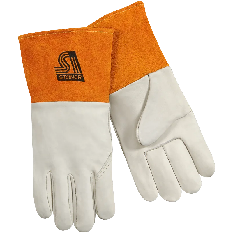 patterned leather gloves -  Steiner Industries 0207 Grain Cowhide MIG Unlined, Long Cuff Welding Gloves (One Dozen)