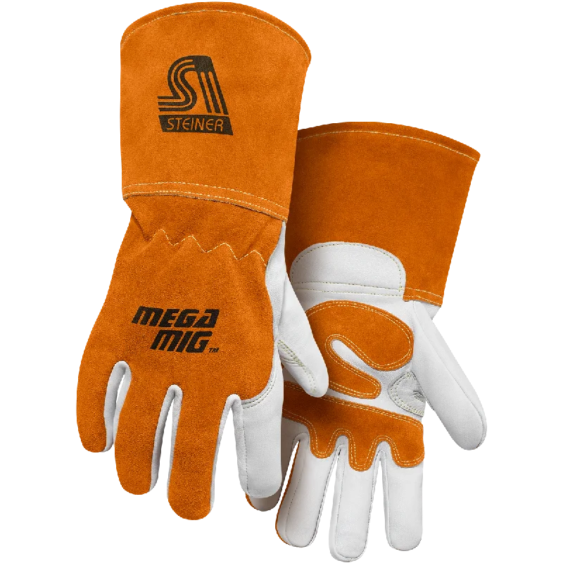 neutral tone gloves -  Steiner Industries 0215 MegaMIG Premium Heavyweight Grain Goatskin With Split Cowhide Back Welding Gloves (One Dozen)