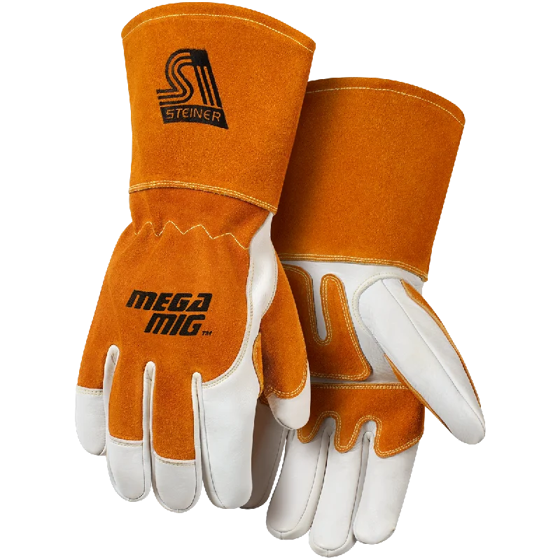 machine washable gloves -  Steiner Industries 0216 MegaMIG Premium Grain Cowhide With Split Cowhide Back, Reverse Grain Goatskin Reinforcements MIG Welding Gloves (One Dozen)