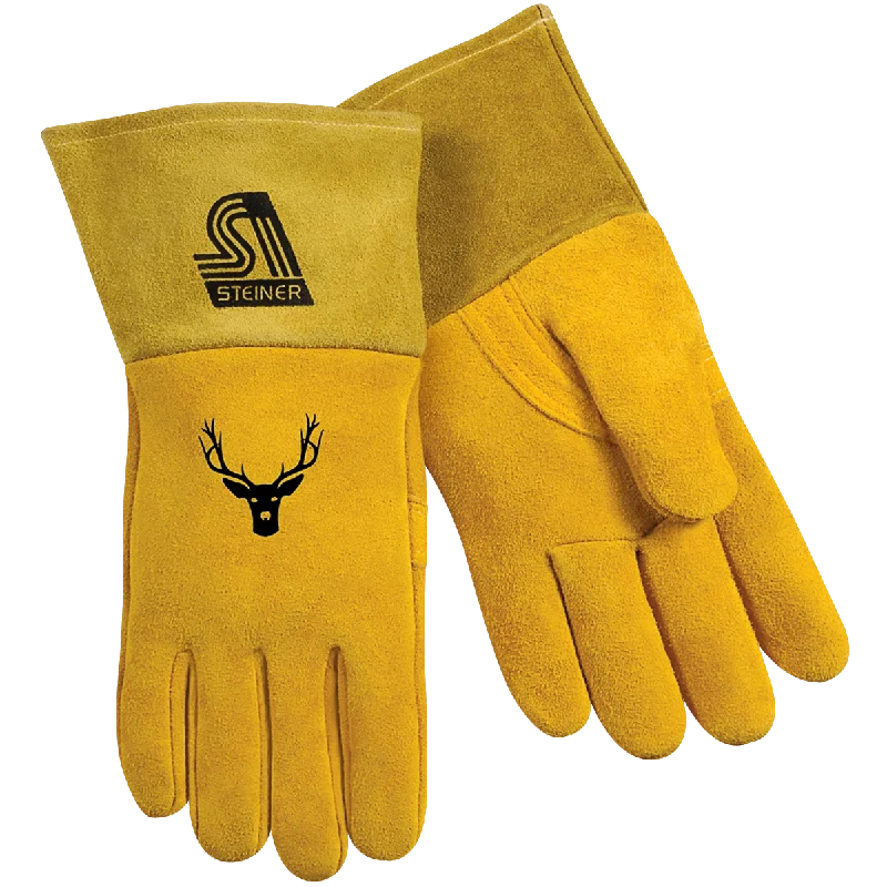 breathable suede gloves -  Steiner Industries 02276 Sof-Buck Premium Reverse Grain Deerskin MIG Unlined Palm ThermoCore Foam Back Long Cuff  Welding Gloves (One Dozen)