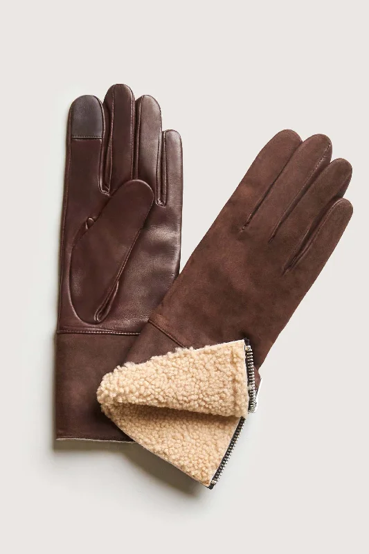 fine knit gloves -  Suede Shearling Gloves