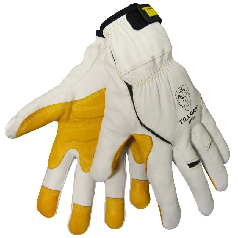 reinforced lined gloves -  Tillman Large White TrueFit Fingertip Top grain Kevlar And Goatskin Super Premium Mechanics Gloves With Elastic Cuff, Double Reinforced Fingertips And Hook And Loop Closure