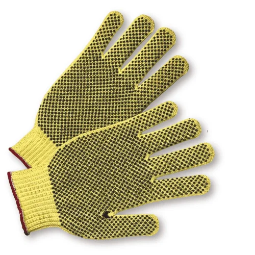 dirt resistant gloves -  West Chester 35KDBS 7 Gauge - Reg Weight 2 Sided Dot Kevlar Glove, Green Edging = •ANSI A3 Cut Level