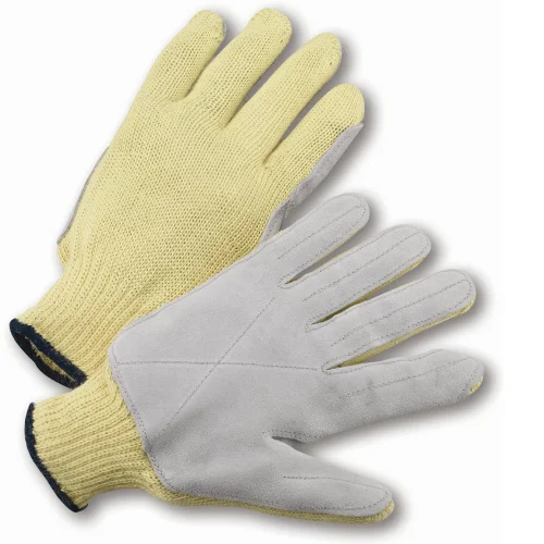 dark gloves -  West Chester 35KJYD 100% Aramid Knit w/Leather Palm & Fingers. ANSI A6 Cut level