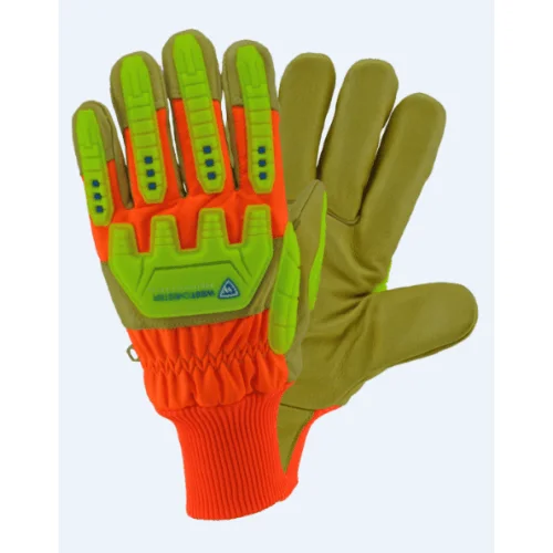 handmade gloves -  Leather Impact Gloves, Hvo2555, Waterproof, Hi-Viz -  Dozen (12 pairs)