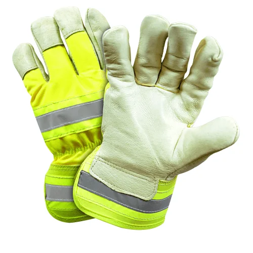 smooth leather gloves -  West Chester HVY5555 Hi-Viz Leather Gloves, Pigskin, Reflective Safety Cuff, Dozen (12 pairs)