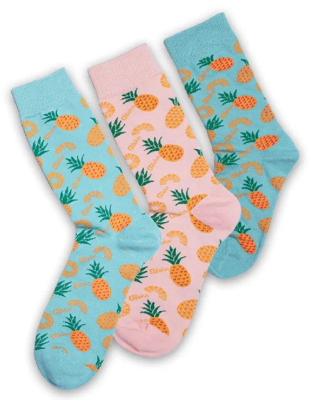 sock guarantee casual -  Family Aloha Pineapple Tropical Matching Crew Socks | 3-Pair Bundle