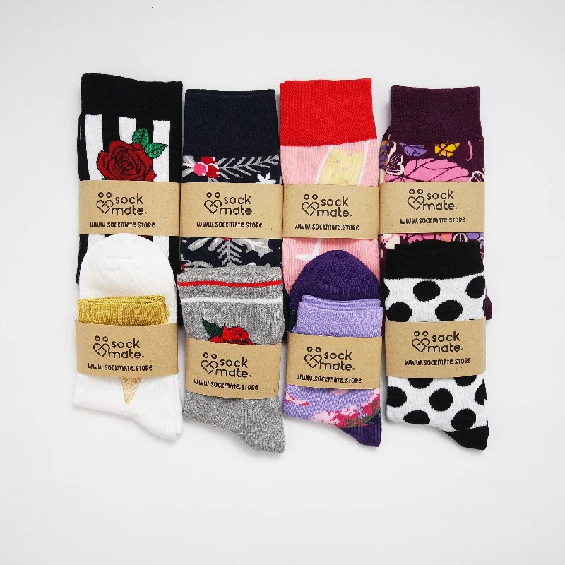 sock codes winter -  Crew Socks 8 Pair Bundle, Women's Cotton Socks Bundle, Floral Hosiery, Fashion Socks, Floral Stocking, Socks Gift Box, Stocking Stuffers