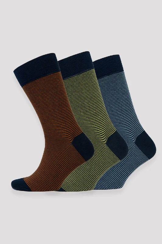 sock prices summer -  Everyday Cotton Sock Fine Stripe 3 Pack - Orange/Yellow/Sky Blue