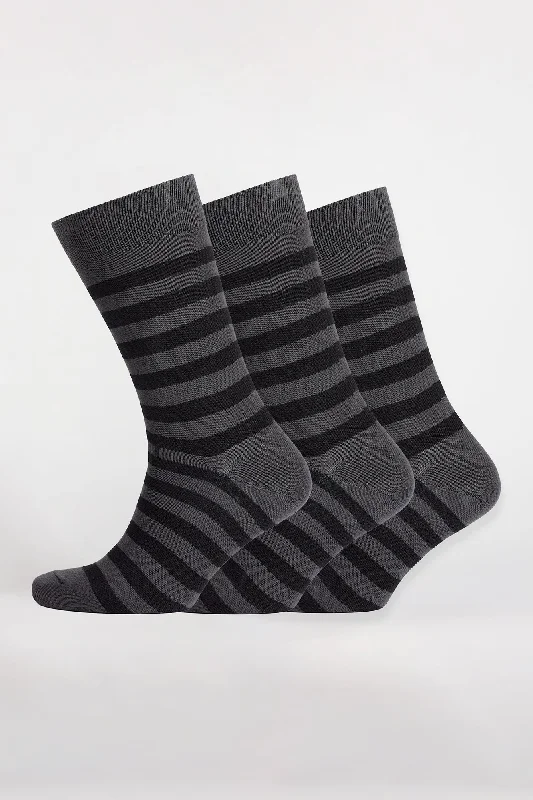 sock offers summer -  Everyday Cotton Sock Stripe 3 Pack - Black/Grey