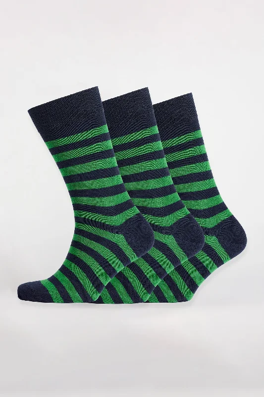 sock colors summer -  Everyday Cotton Sock Stripe 3 Pack - Navy/Green